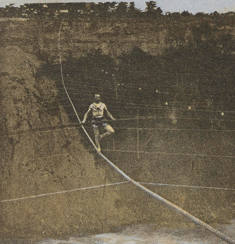 Blondin crossing Niagara Gorge in 1860