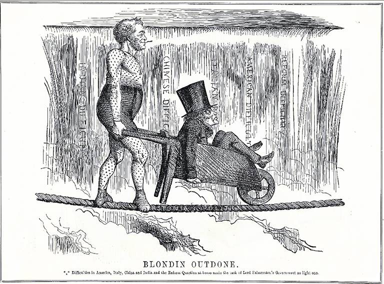 Blondin Outdone, 1859. From Punch, or the London Charivari, October 8, 1859.